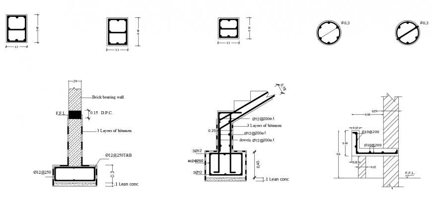 2d cad drawing of brick bearing wall autocad software