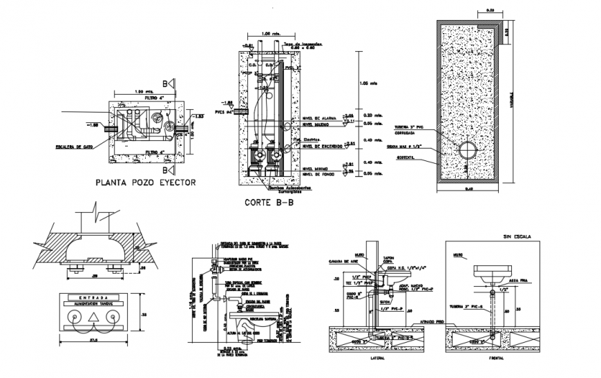 2d cad drawing of brick inner elevation pump line Auto Cad software