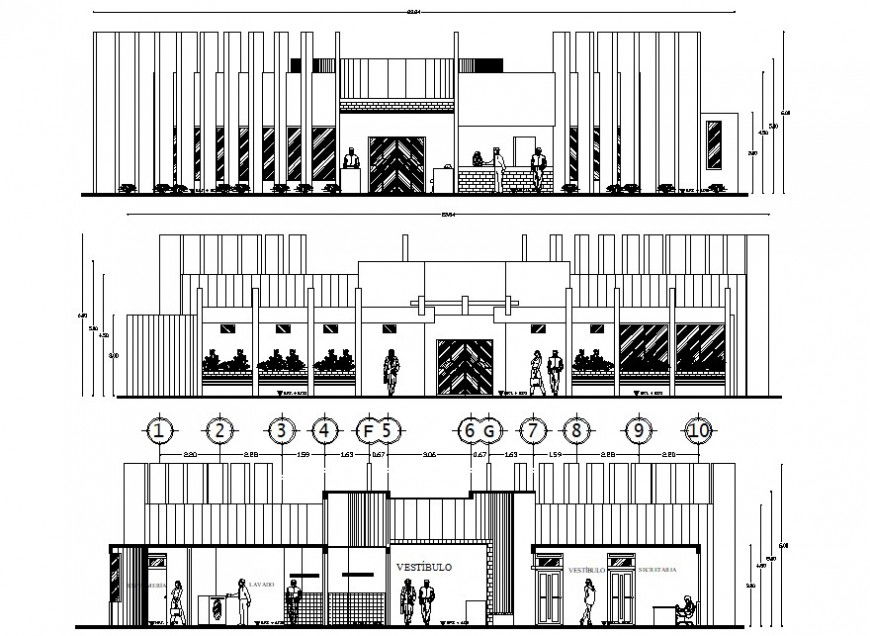 2d cad drawing of building elevation design