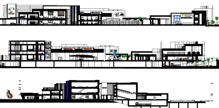 2d cad drawing of building section plan