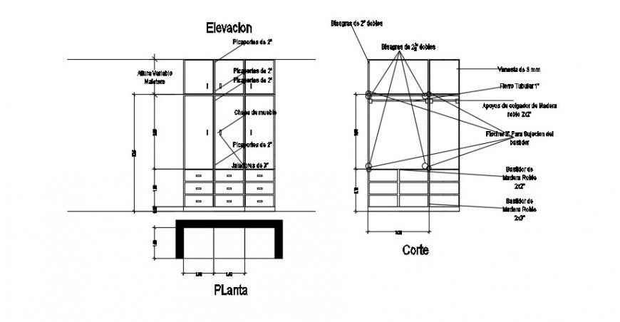 2d cad drawing of Built-in wardrobe autocad software
