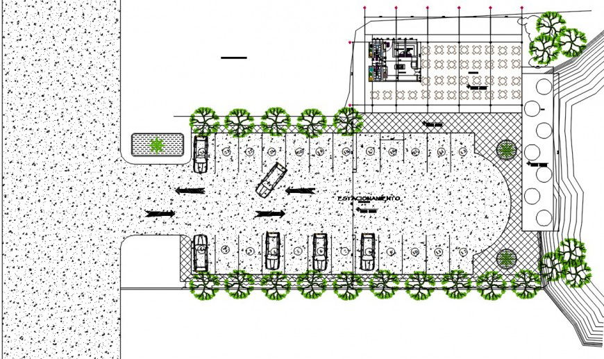 2d cad drawing of car parking with garden auto cad software