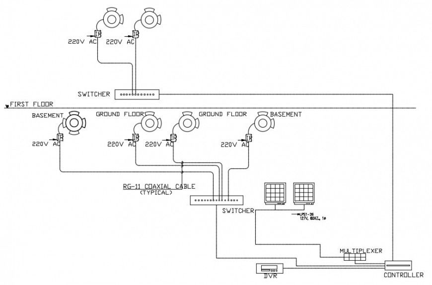 2d cad drawing of CCTV single line layout autocad software