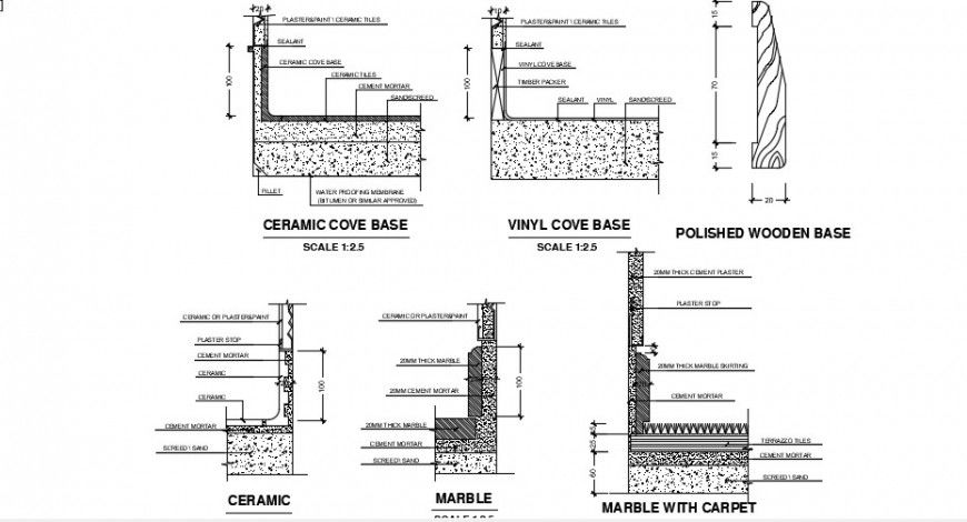 2d cad drawing of Ceramic cove base plan auto cad software
