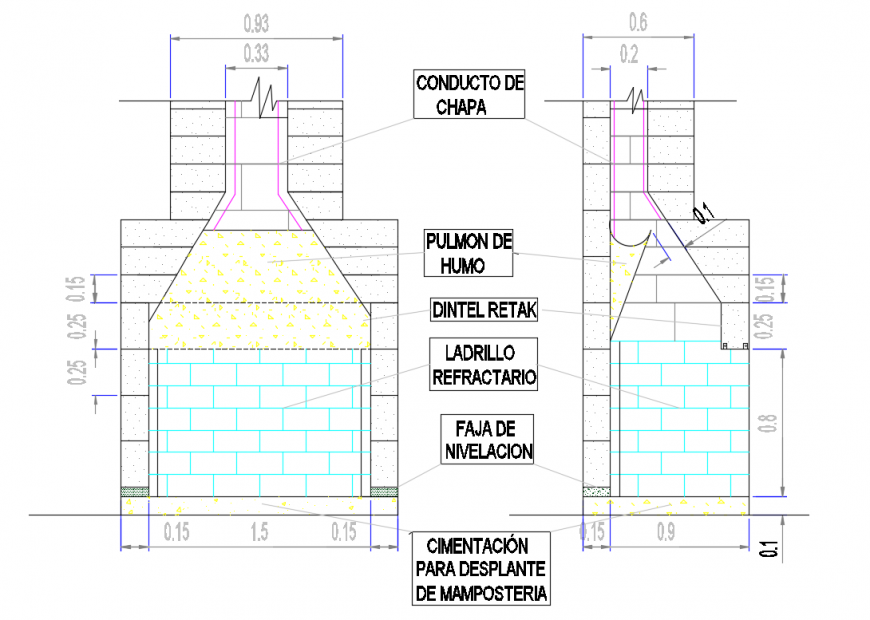 2d cad drawing of chimney crack elevation auto cad software