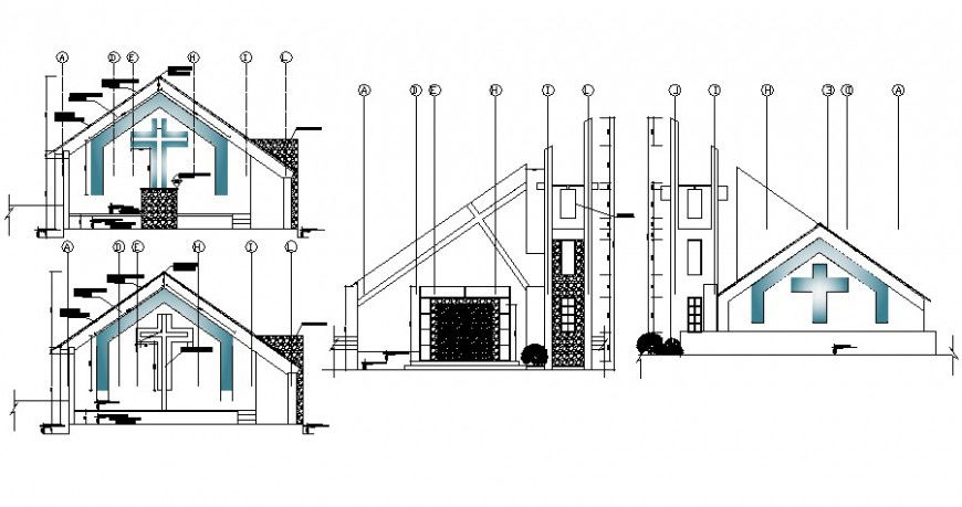2d cad drawing of church elevation auto cad software