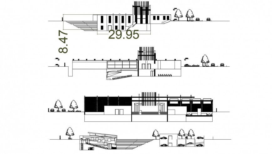 2d cad drawing of cinema center exterior autocad software