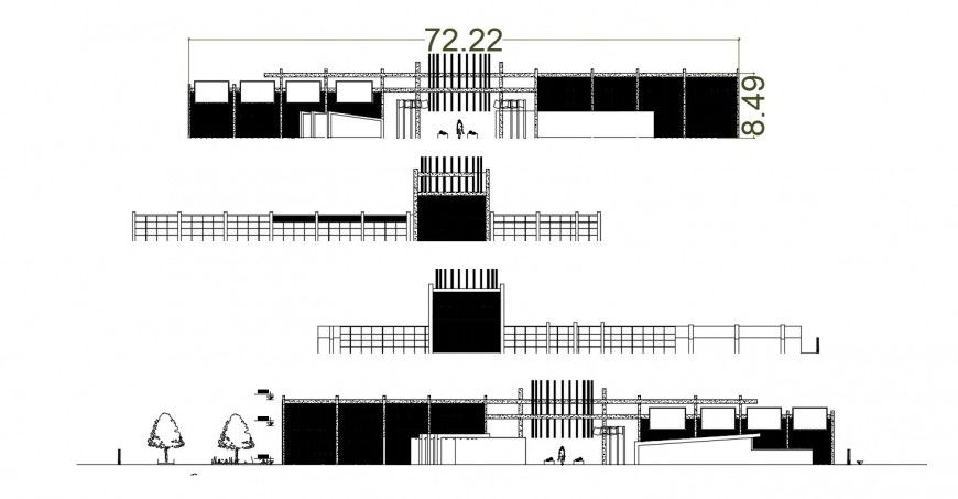 2d cad drawing of cinema theatre outer railing autocad software
