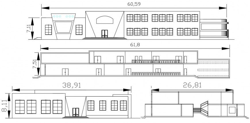 2d cad drawing of classroom school front elevation autocad software
