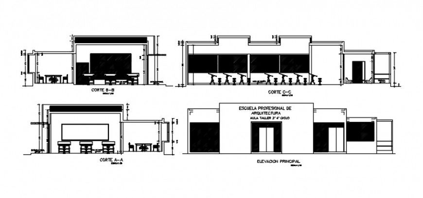 2d cad drawing of Classroom workshop auto cad software