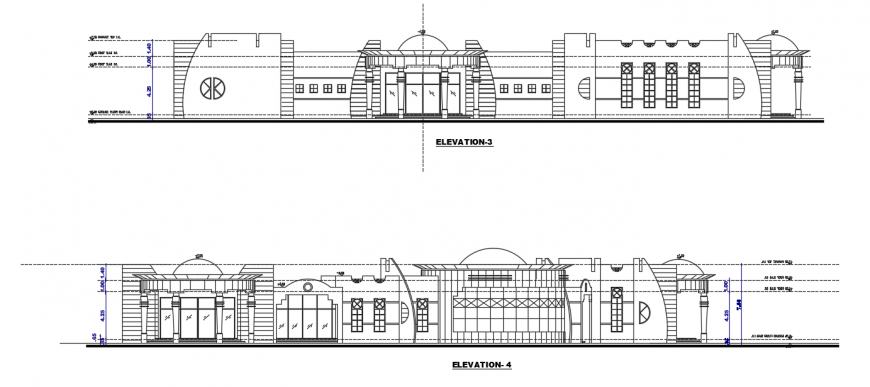 2d cad drawing of clubhouse elevation autocad software