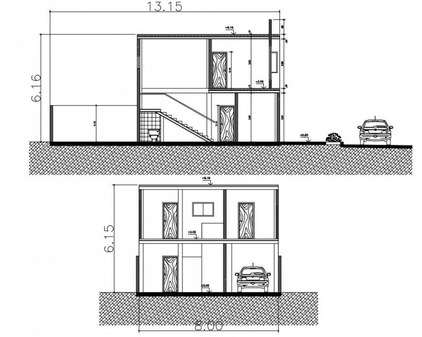 2d cad drawing of commercial house section autocad software
