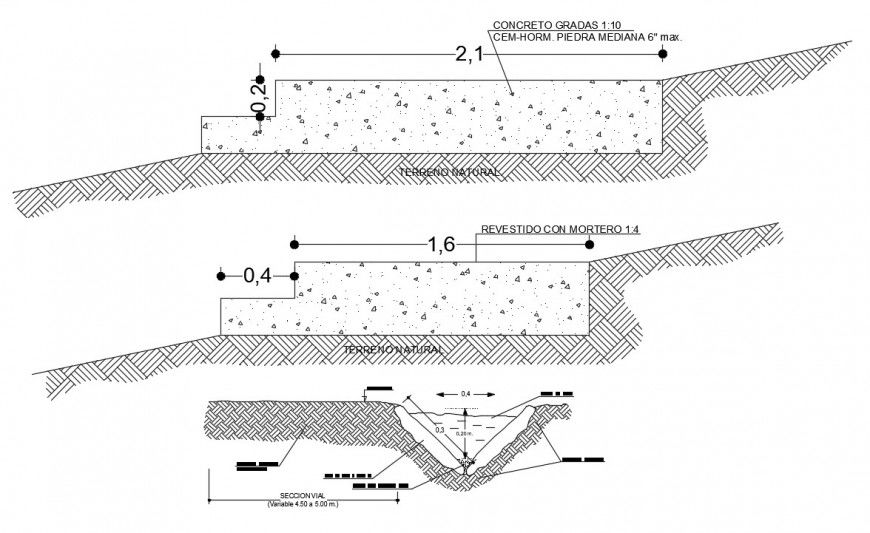 2d cad drawing of Concrete miscellany autocad software