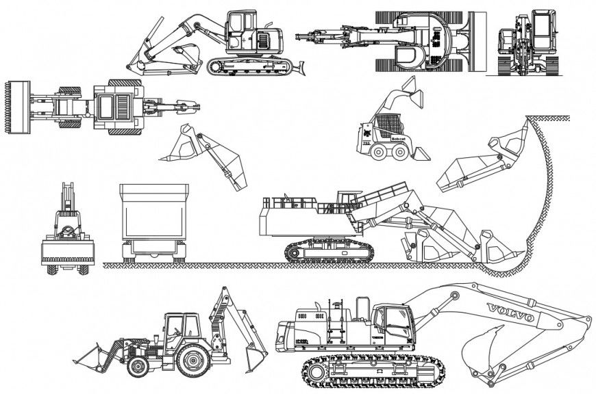 2d cad drawing of construction machines autocad software