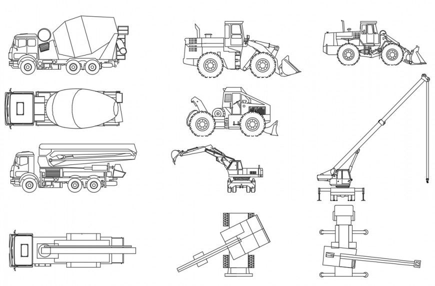 2d cad drawing of construction vehicles AutoCAD software