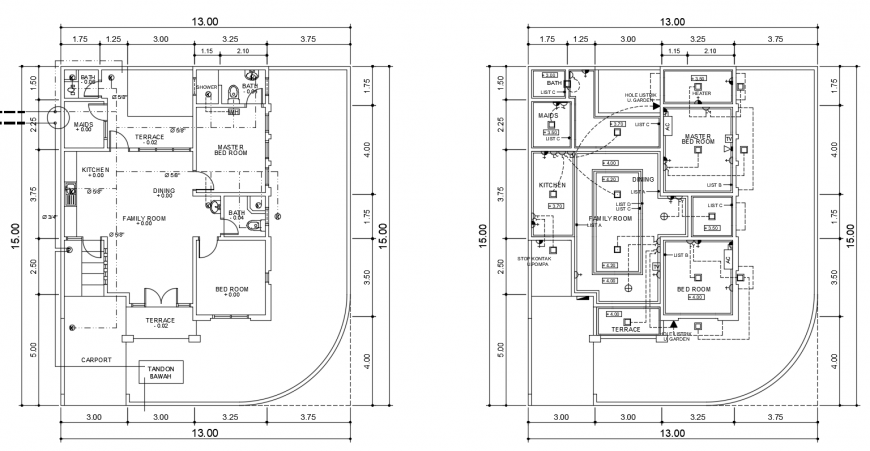 2d cad drawing of corner type house 2 autocad software