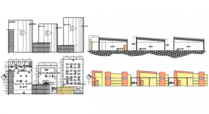 2d cad drawing of cultural center elevation autocad software