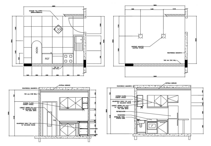 2d cad drawing of cura kitchen area autocad software