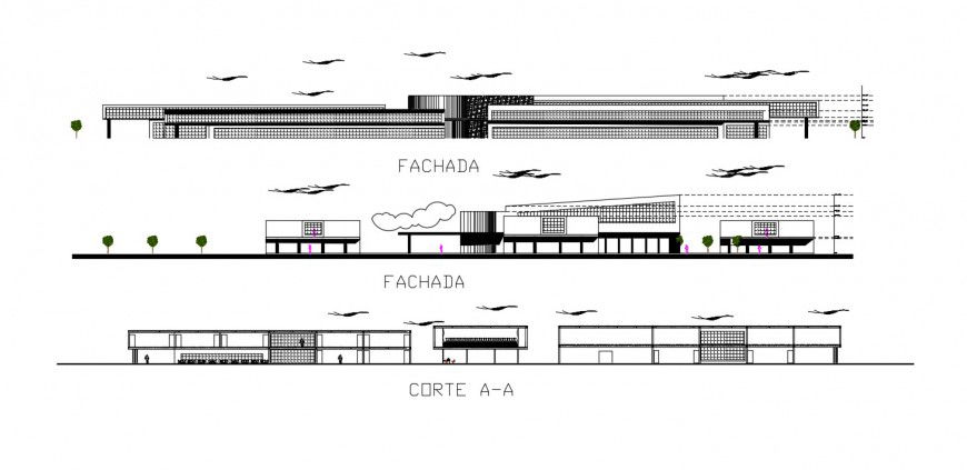 2d cad drawing of design room exterior elevation autocad software