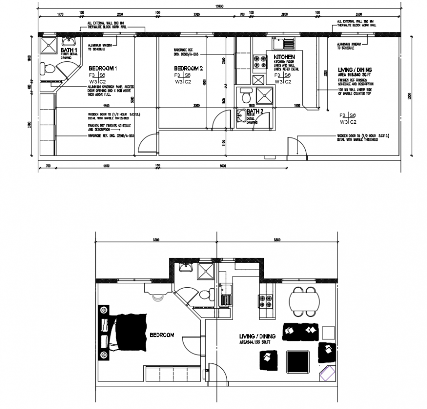2d cad drawing of detail room plan autocad software