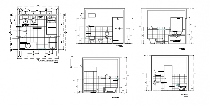 2d cad drawing of detailed bathroom autocad software