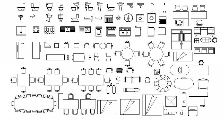 2d cad drawing of different styled of dining area and other tables auto cad software