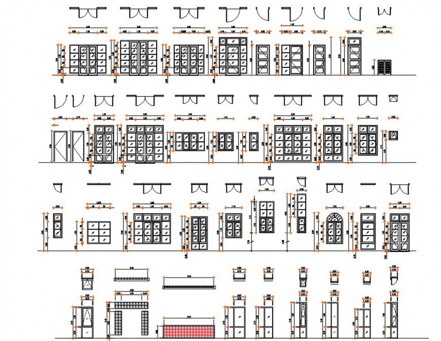 2d cad drawing of door and window detail autocad software
