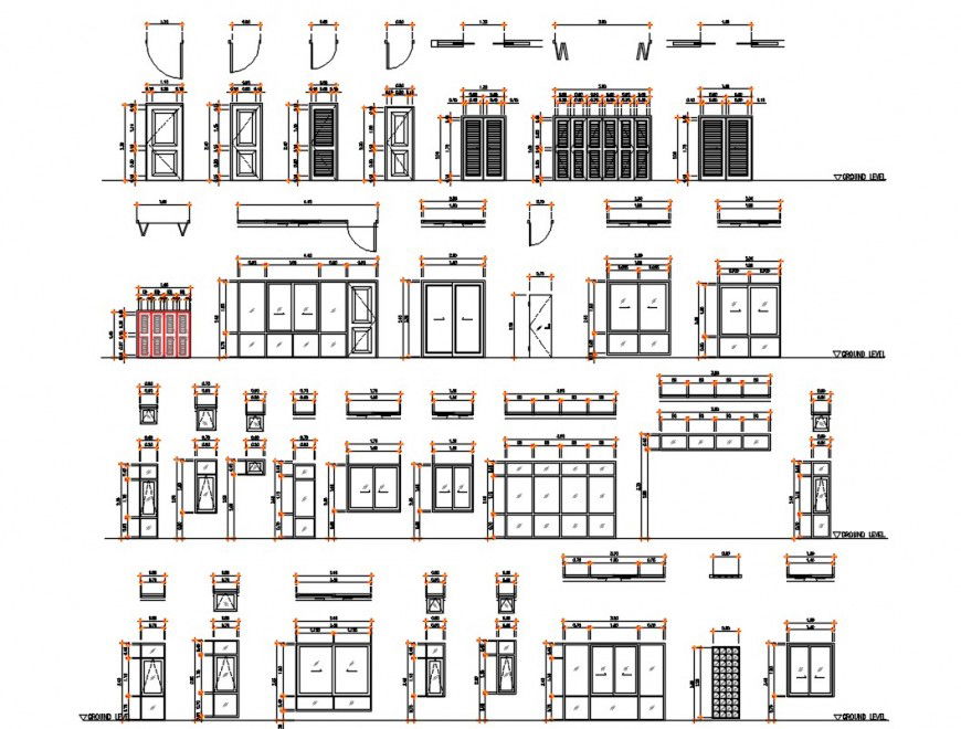 2d cad drawing of door and windows flat detail autocad software