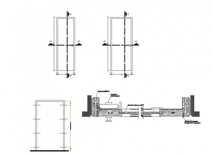2d cad drawing of door elevation autocad software