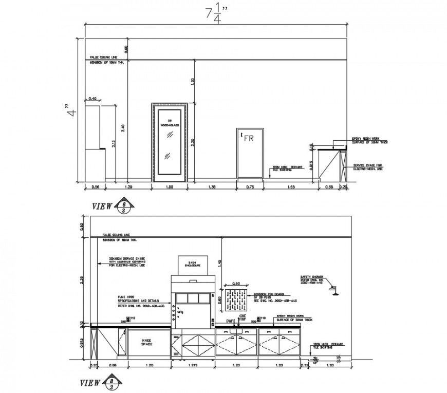 2d cad drawing of door elevation of false ceiling level AutoCAD file