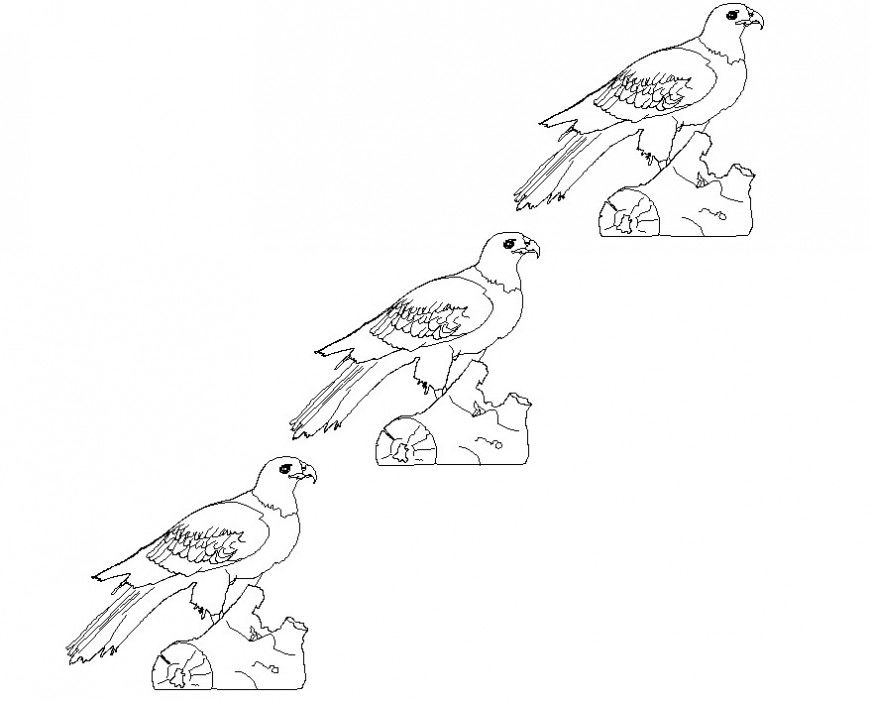 2d cad drawing of dove bird blocks