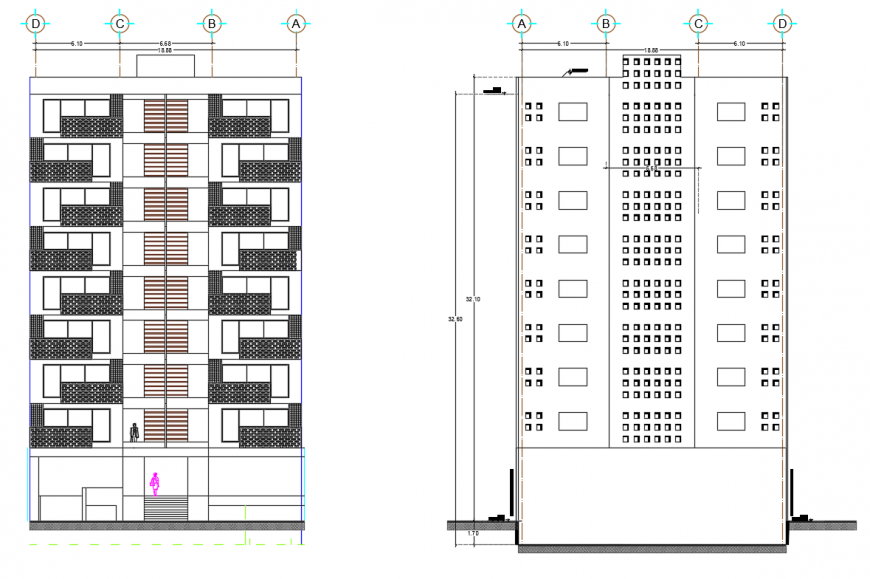 2d cad drawing of elevation hatch autocad software