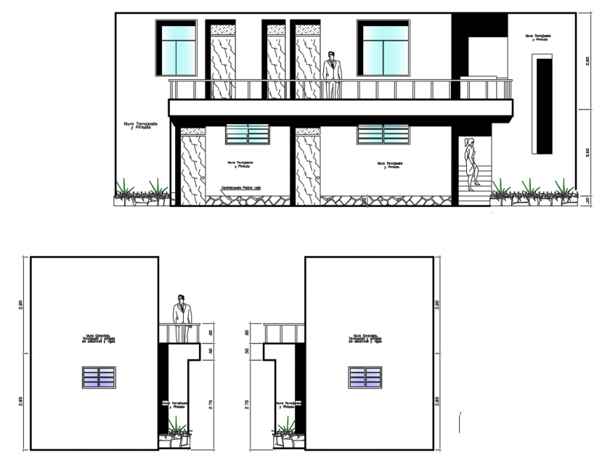 2d cad drawing of elevation of sports club autocad software