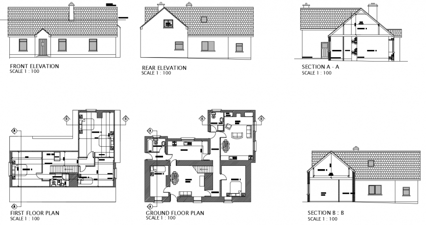 2d cad drawing of elevation of two floor plans autocad software