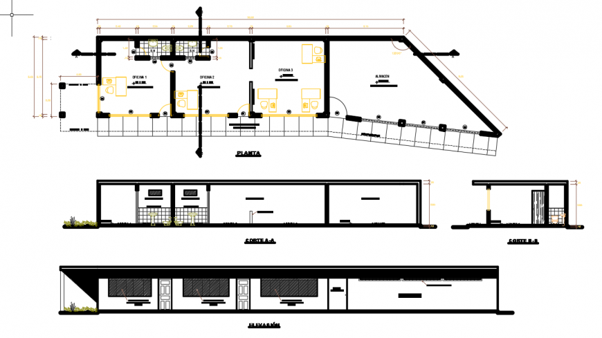 2d cad drawing of elevation office autocad software