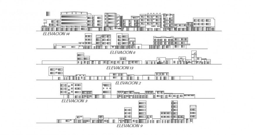 2d cad drawing of Elevation sector section center auto cad software
