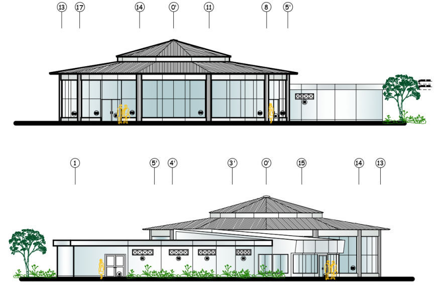 2d cad drawing of elevation view restaurant autocad software