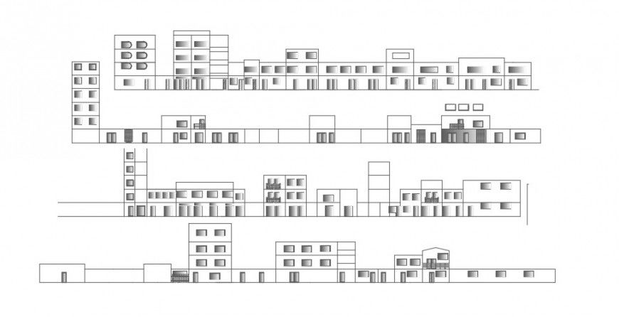 2d cad drawing of elevator apartment four-row section for staircase autocad software
