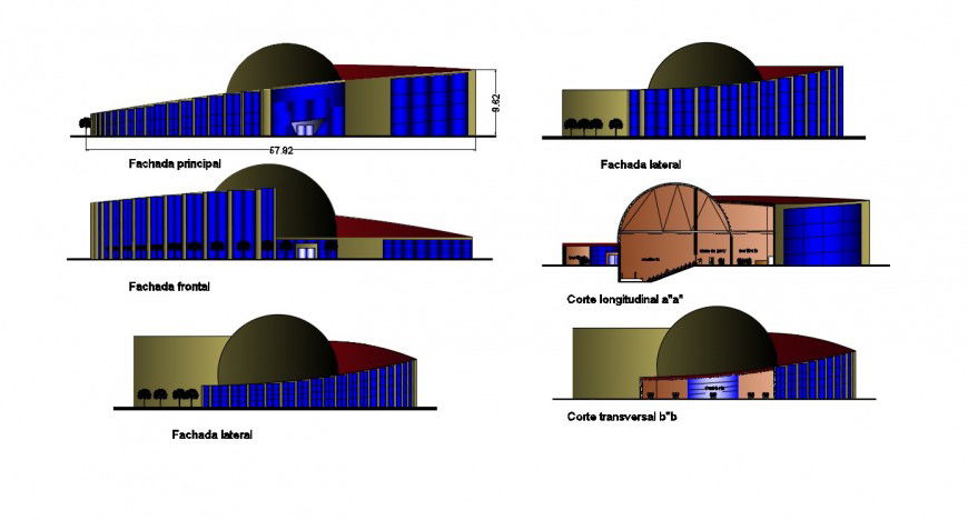 2d cad drawing of exterior cinema elevation autocad file