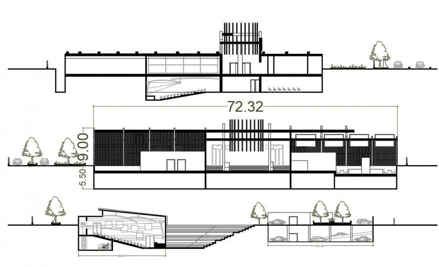 2d cad drawing of final Ali exterior wall with car parking autocad software
