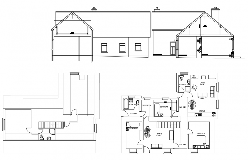 2d cad drawing of first-floor plan and elevation autocad software