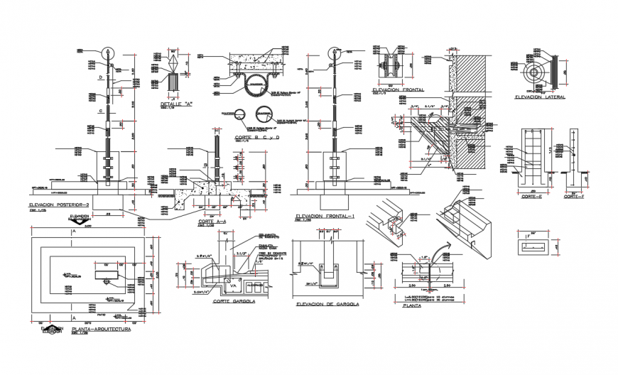 2d cad drawing of flag pole detail autocad software