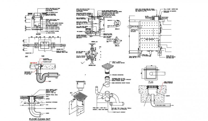 2D CAD Floor Drain Layout Plan with Dimensions in AutoCAD DWG