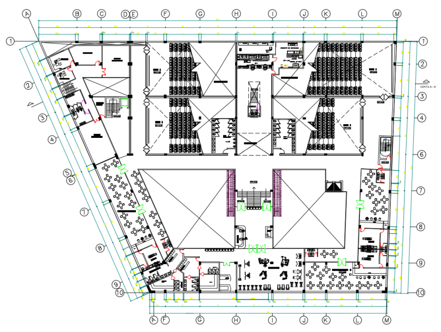 2d cad drawing of floor level 2 shopping mall autocad software