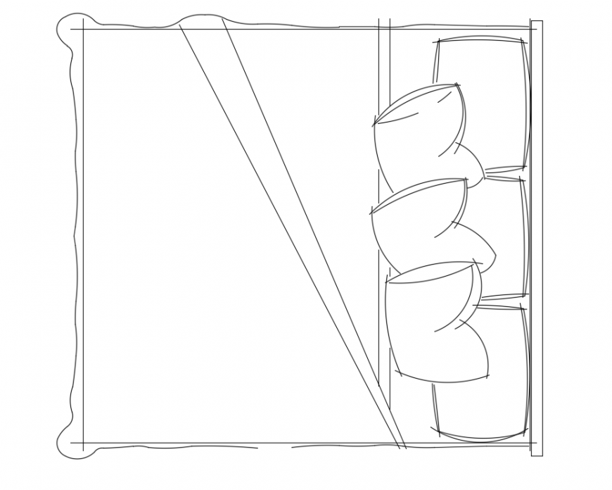 2d cad drawing of fluffy three pillow bed auto cad software