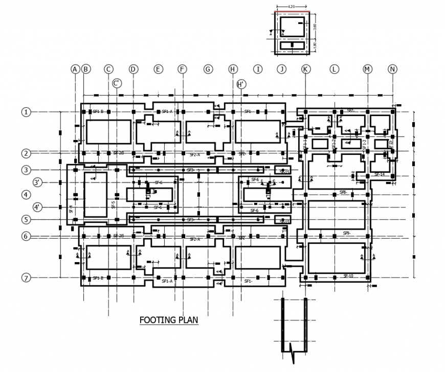 2d cad drawing of footing plan autocad software