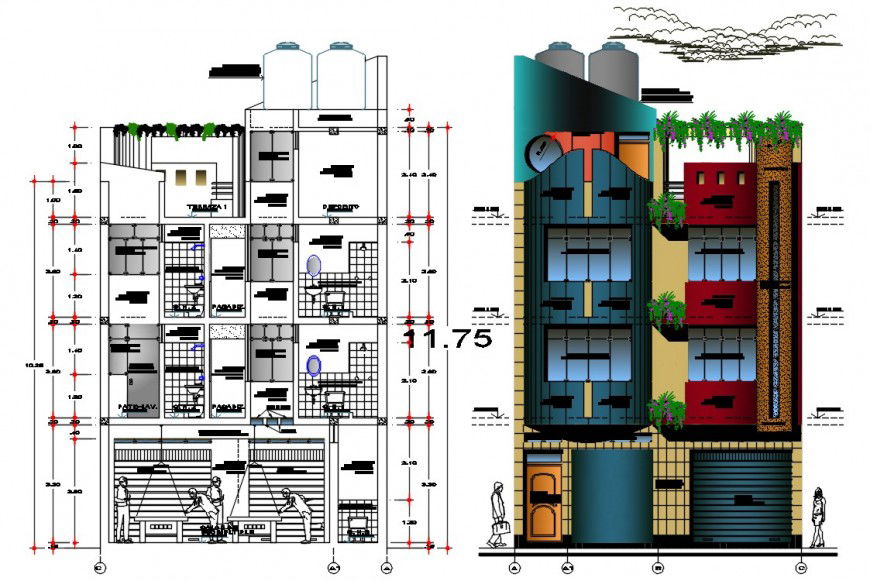 2d cad drawing of foyer area elevation auto cad software