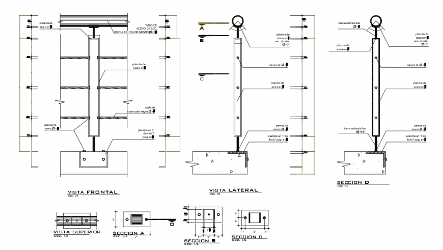2d cad drawing of front steel rails autocad software