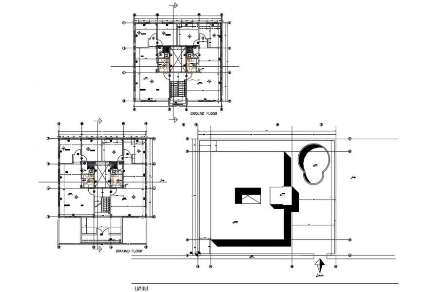 2d cad drawing of ground floor design floor elevation AutoCAD file
