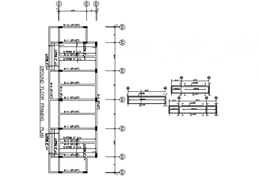 2d cad drawing of ground floor framing plan elevation autocad software